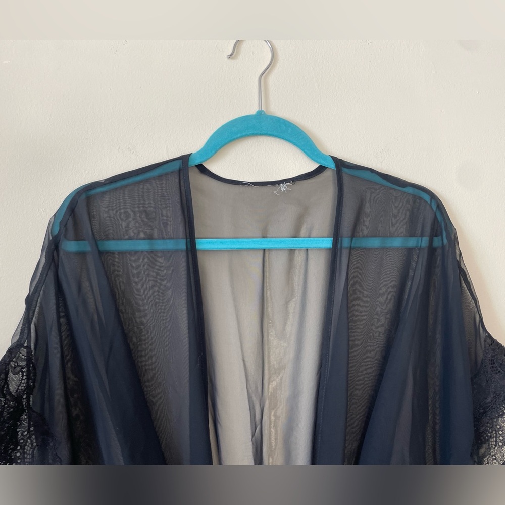Vintage Black Silk Chiffon & Lace Lingerie Robe Size Small - Picture 6 of 15